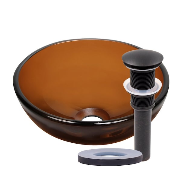 Novatto 12-inch Brown Glass Vessel Bathroom Sink Set in Oil Rubbed Bronze TIS-168T-12ORB - main